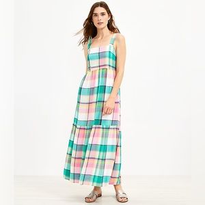 LOFT Plaid Striped Tiered Maxi Dress
